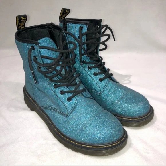 Dr. Martens 1460 Pascal Turquoise Fine Glitter Combat Boots - Picture 2 of 15